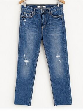 Sam Edelman High Rise Crop Kick Flare Jeans Size 33 Raw Hem Stiletto Blue Comfy